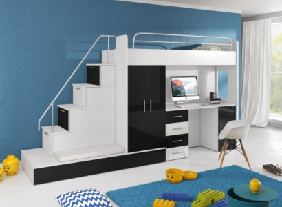 Black Children Loft bed Bunk bed Double bunk bed Bed high gloss