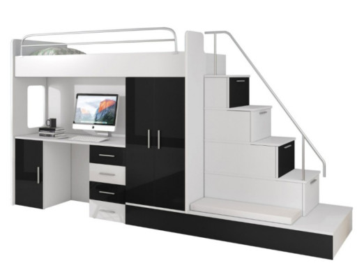 Black Children Loft bed Bunk bed Double bunk bed Bed high gloss