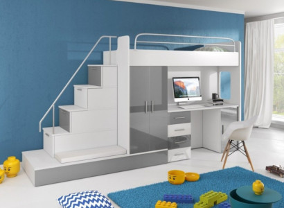 Gray Children Loft bed Bunk bed Double bunk bed Bed High Gloss Furniture