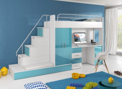Bunk bed Loft bed Blue Childrens room Beds Loft beds Bunk Turkis Bed new