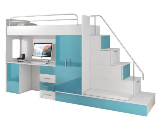 Bunk bed Loft bed Blue Childrens room Beds Loft beds Bunk Turkis Bed new