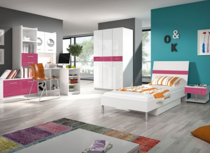 Shelf Wardrobe Bookcase for Childrens room Youth Room White Pink High Gloss