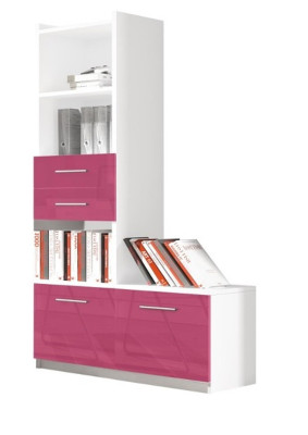 Shelf Wardrobe Bookcase for Childrens room Youth Room White Pink High Gloss