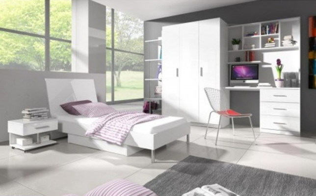 Bed + Bedside table - Bedroom Childrens room Furniture Beds White 2-piece set