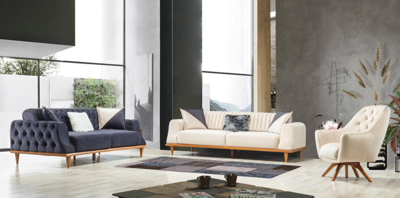 Sofa 3 Seater Blue Living room Classic Chesterfield Elegant style