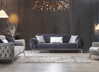 Sofa Blue 3 Seater Living room Luxury Design Chesterfield Italian