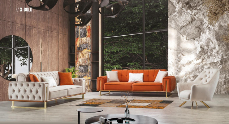 Sofa Beige 3 Seater Living room Luxury Design Chesterfield Italian