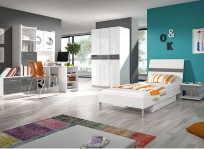Bed + Bedside table Bedroom Youth Room Childrens room Set Furniture Black 2pcs.