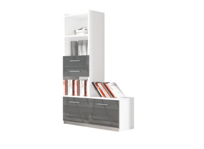 Shelf Wardrobe Bookcase for Childrens room Youth Room Gray White High Gloss