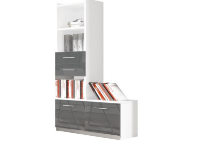 Shelf Wardrobe Bookcase for Childrens room Youth Room Gray White High Gloss
