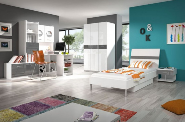 Shelf Wardrobe Bookcase for Childrens room Youth Room Gray White High Gloss
