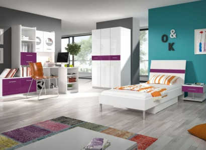 Shelf Wardrobe Bookcase for Childrens room Youth Room White Purple High Gloss