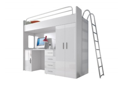 White Double bunk bed Wood Bunk Bed Girls High Gloss Desk Wardrobe new