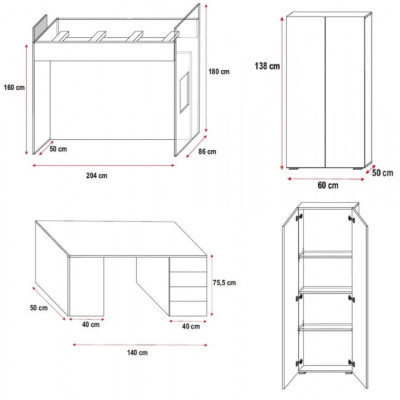 White Double bunk bed Wood Bunk Bed Girls High Gloss Desk Wardrobe new