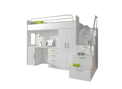 Childrens room Double bunk bed White Table Wardrobe Multifunction bunk loft bed