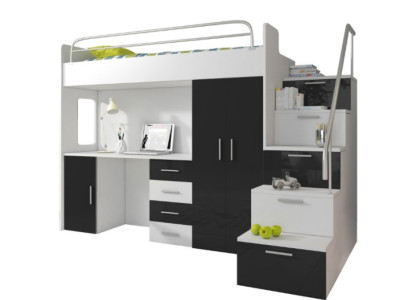 Double bunk bed Black Table Wardrobe Multifunction Bunk Loft bed Childrens room