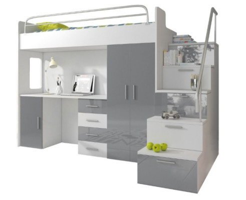 Double bunk bed Gray Table Wardrobe Multifunction Bunk Loft bed Childrens room