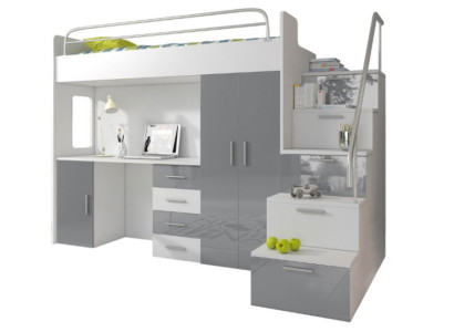 Double bunk bed Gray Table Wardrobe Multifunction Bunk Loft bed Childrens room