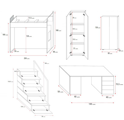 Double bunk bed Gray Table Wardrobe Multifunction Bunk Loft bed Childrens room