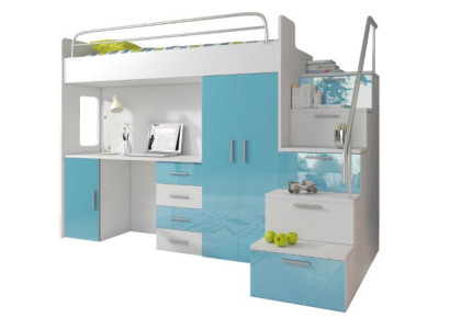 Double bunk bed Bunk bed Bed Childrens bed Youth bed Loft bed Blue Childrens room