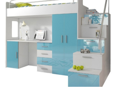 Double bunk bed Bunk bed Bed Childrens bed Youth bed Loft bed Blue Childrens room