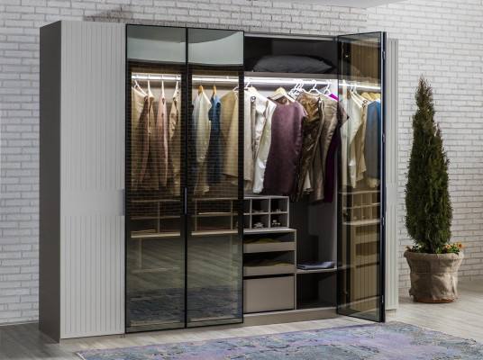 Loft Wardrobe Luxury Bedroom Wood Wardrobe Glass Cabinet Furniture Design