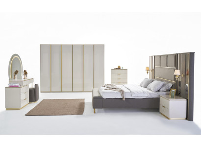 Luxury Complete Bedroom Set Beige Gold Chest of drawers Bed Bedside table 7 pieces. shine