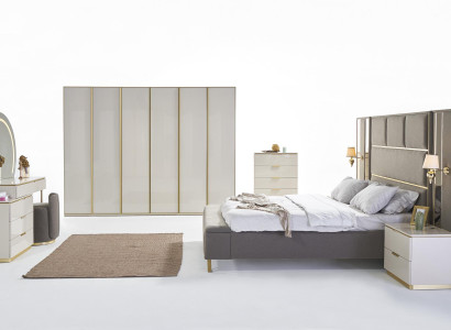 Luxury Complete Bedroom Set Beige Gold Chest of drawers Bed Bedside table 7 pieces. shine