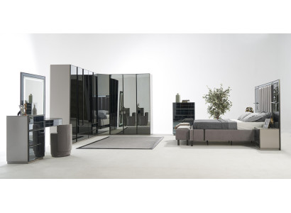 Luxury Glass Bedroom Bed Bedside table Corner Cabinet Dresser Mirror Stool Gray