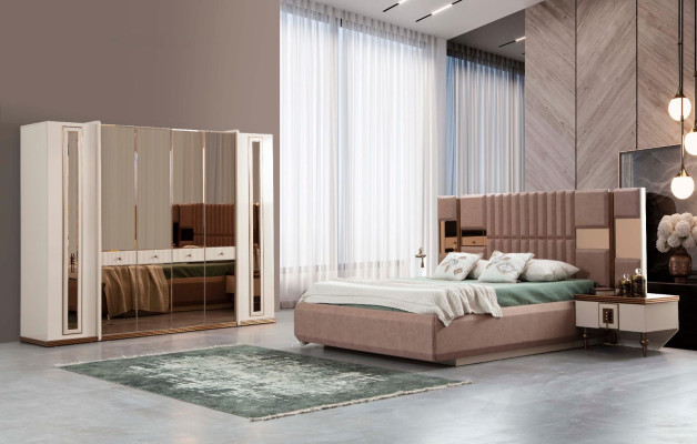 Luxury Bed Bedroom Italian Furniture Novel Material Wood Brown