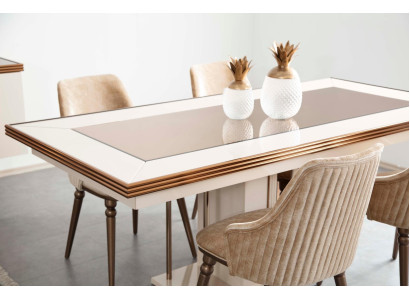 Luxury dining table table beige glass table wooden table designer table kitchen