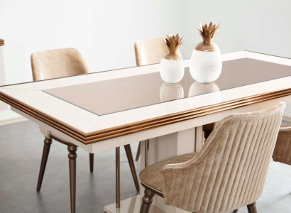 Luxury dining table table beige glass table wooden table designer table kitchen
