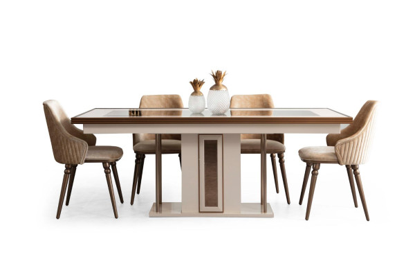 Luxury dining table table beige glass table wooden table designer table kitchen