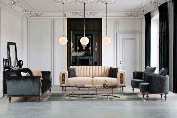Luxury Stool Sofa Couch Beige Living room Law Firm Textile Sofas