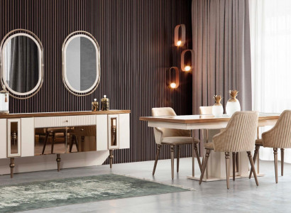 Luxury Dining room Set Chest of drawers Sideboard Table 4x Chair Suite 8pcs