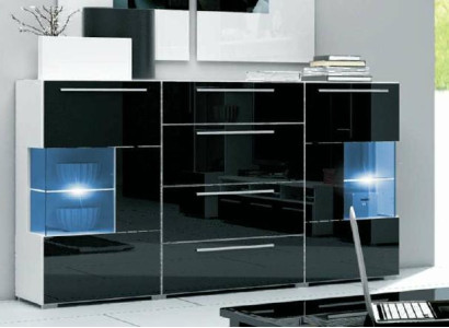 Designer Chest of drawers Glass Display case Sideboard Highboard Wardrobe Led High Gloss Chests of drawers