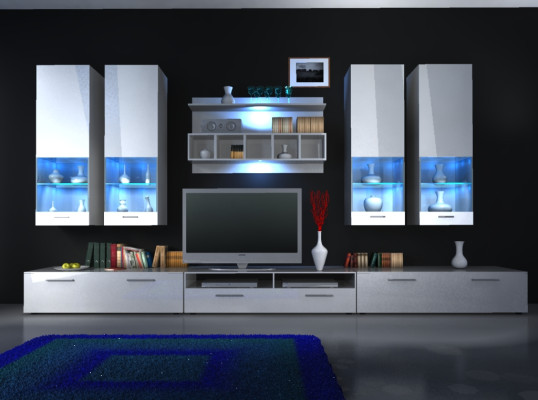 Wall unit wall unit wall unit high gloss LED lighting "Choice of color" design new