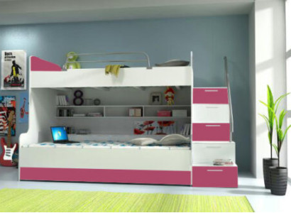 Double bunk bed Bunk bed Bed Childrens bed Youth bed Loft bed B003 Pink/White