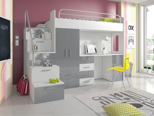 Youth Bed Complete Bedroom Design Children Bed Beds Wardrobe Table GRAY