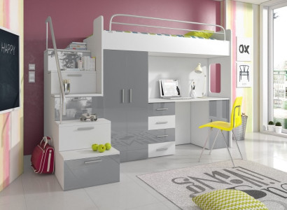 Youth Bed Complete Bedroom Design Children Bed Beds Wardrobe Table GRAY