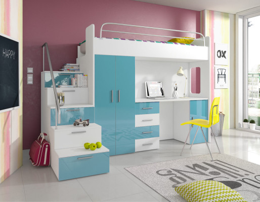 Youth Bed Complete Bedroom Design Children Bed Beds Wardrobe Table GRAY