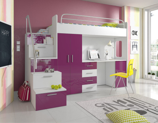 Youth Bed Complete Bedroom Design Children Bed Beds Wardrobe Table GRAY