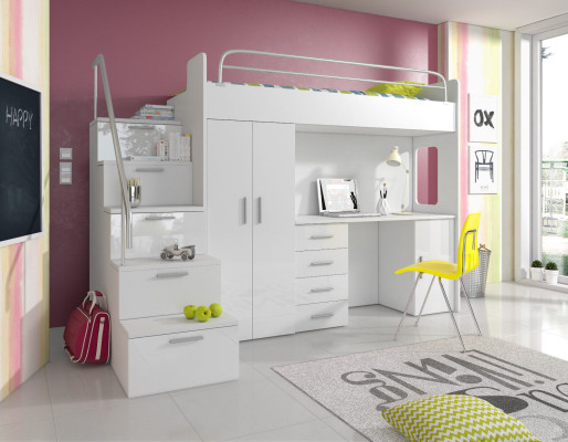 Youth Bed Complete Bedroom Design Children Bed Beds Wardrobe Table GRAY