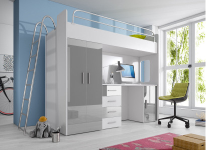 Double bunk bed BUNK BETT Bunk bed with Desk Wardrobe new GRAY