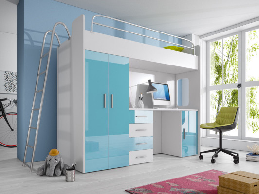 Double bunk bed BUNK BETT Bunk bed with Desk Wardrobe new GRAY