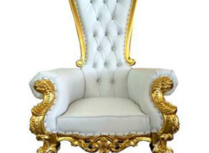 A beautiful white, ornate armchair in the Baroque and Chesterfield style with elements of the Chesterfield style
