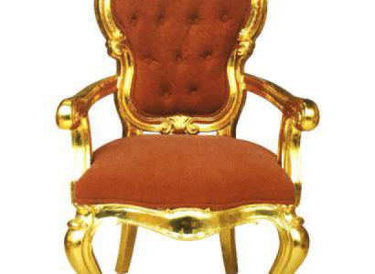 Elegant baroque chair in the original orange color with shiny gold-colored supports