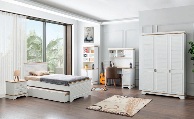 Desk White Wood Youth Bedroom Childrens room Furniture Design Table White