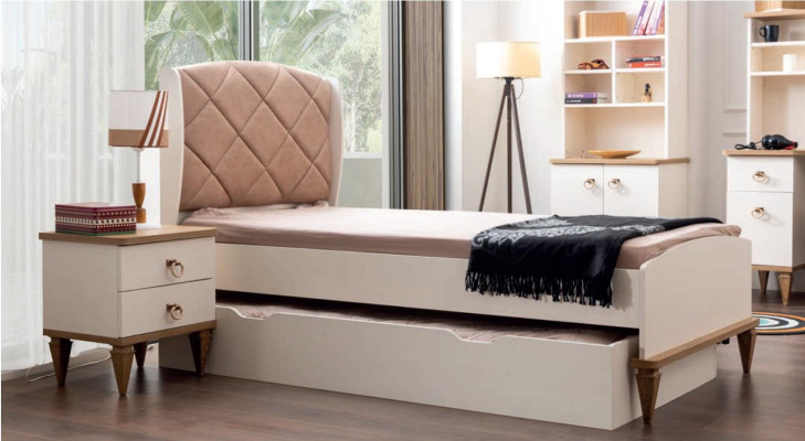 Childrens room Set Beige Childrens bed Bedside table Jungzimmer Design Modern new 2-piece.