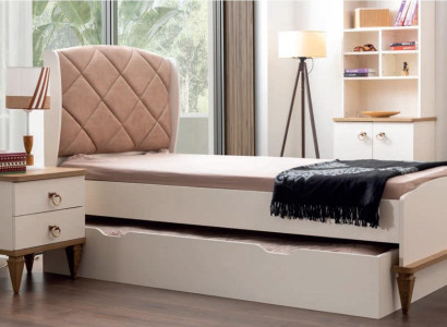 Childrens room Set Beige Childrens bed Bedside table Jungzimmer Design Modern new 2-piece.